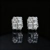 Baguette & Round Diamond Claw Stud Earrings