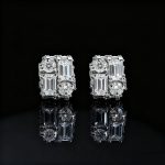 Baguette & Round Diamond Claw Stud Earrings