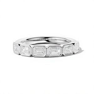Bezel Set Emerald Cut VVS Moissanite Wedding Band