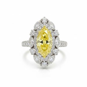 S925 Silver Yellow Marquise Cut Diamond Halo Engagement Ring