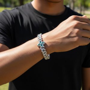 10mm Iced Out Four Leaf Clover Emerald Cuban Bracelet