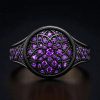Sapphire/Emerald/Purple/Ruby Round Flower Men's Ring with Black Gold Plated