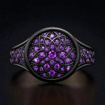 Sapphire/Emerald/Purple/Ruby Round Flower Men's Ring with Black Gold Plated