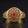 Sapphire/Emerald/Purple/Ruby Round Flower Men's Ring with Gold Plated