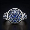 Sapphire/Emerald/Purple/Ruby Round Flower Men's Ring with White Gold Plated