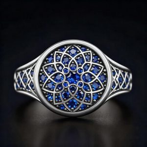Sapphire/Emerald/Purple/Ruby Round Flower Men's Ring with White Gold Plated