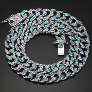 Iced 10mm Teardrop Blue & White Miami Cuban Chain