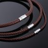 4mm/6mm/7mm Men's Brown Braided Rope Leather Necklace Choker with Magnetic Clasp