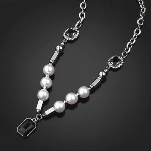 Black Sapphire Pearl Stainless Steel Chain