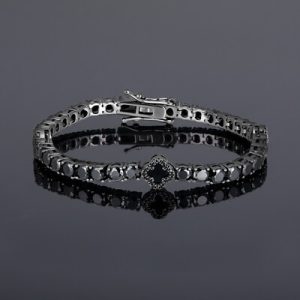 Iced Out Black Four Leaf Clover Tennis Bracelet