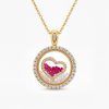 S925 Silver Round Shape Ruby Heart Dancing Diamonds Pendant Necklace