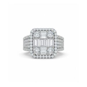 Baguette & Round Cut VVS Moissanite Pave Engagement Ring