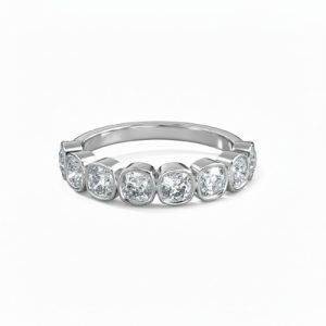Bezel Set Cushion Cut VVS Moissanite Wedding Band