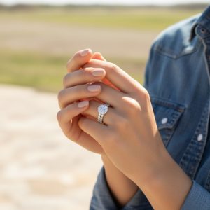 Round Cut VVS Moissanite Cluster Engagement Ring Set