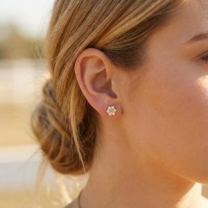 Round Cut VVS Moissanite S925 Silver Flower Stud Earring