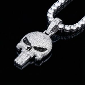 Iced Evil Skull Pendant in White Gold