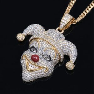 Iced Fun Clown Head Pendant in Gold