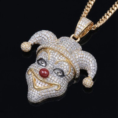 Iced Fun Clown Head Pendant in Gold