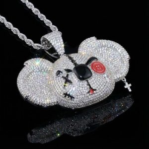 Iced 3D Koala Head Bad Boy Pendant in White Gold