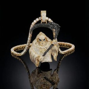 Iced Death Skull with Black Sickle Pendant