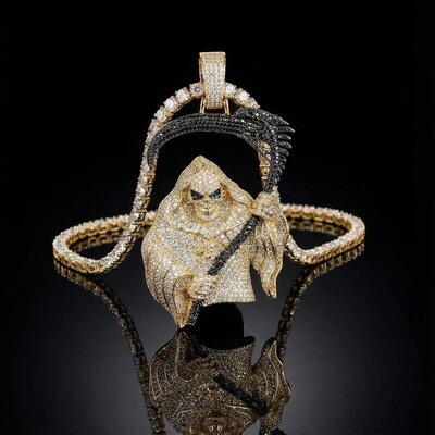 Iced Death Skull with Black Sickle Pendant