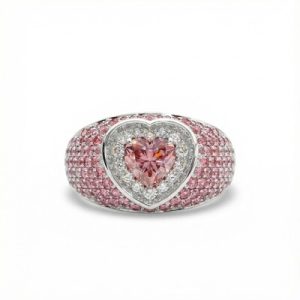 S925 Silver Heart Cut Pink Diamond Pave Engagement Ring
