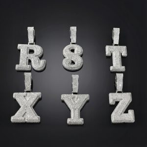 Iced 3D A-Z Letters Baguette Pendant