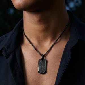 Iced Men's Dog Tag Pendant in Black Gold