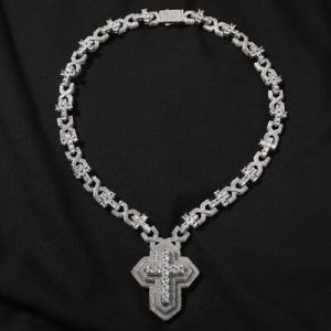 Iced Out Princess Cut Infinity Cross Pendant Necklace