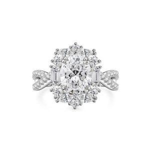 Oval Cut VVS Moissanite S925 Silver Cluster Engagement Ring