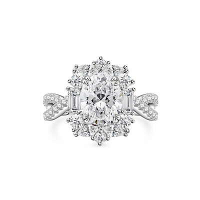 Oval Cut VVS Moissanite S925 Silver Cluster Engagement Ring