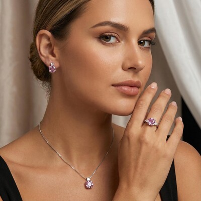 Roses Cut Diamond Necklace & Earrings & Ring Jewelry Set