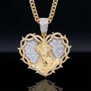 Jesus Head with Thorns Heart Pendant in Gold