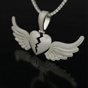 Paved Broken Heart with Flying Wings Pendant