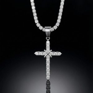Cluster Tennis Cross Pendant in 18K White Gold