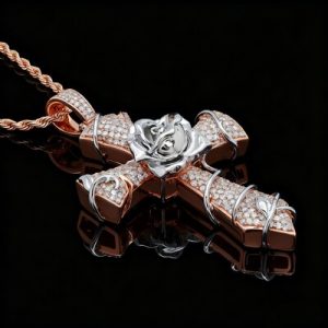 Iced Thorns Rose Cross Pendant