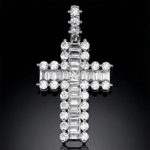 Baguette and Round Diamond Cross Pendant