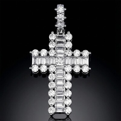 Baguette and Round Diamond Cross Pendant