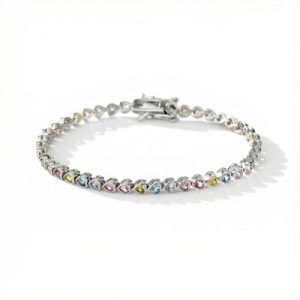 S925 Silver Heart Cut Rainbow Diamond Tennis Bracelet