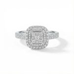 Cushion Shape Round Cut VVS Moissanite Double Halo Engagement Ring