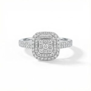 Cushion Shape Round Cut VVS Moissanite Double Halo Engagement Ring