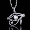 Micro Paved Baguette Pearl Egyptian Eye of Horus Pendant