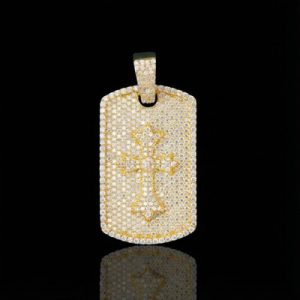 Iced Cross Dog Tag Pendant