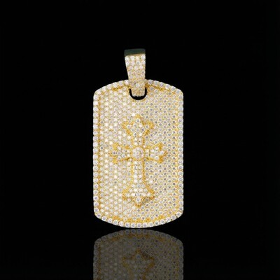 Iced Cross Dog Tag Pendant