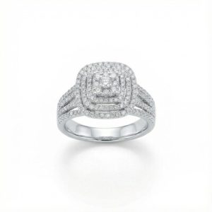 Square Shape Round Cut VVS Moissanite Halo Engagement Ring