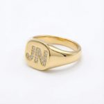 Iced Initial Letter Signet Ring in Gold