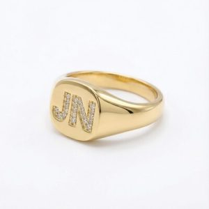 Iced Initial Letter Signet Ring in Gold