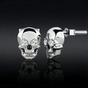 925S & VVS Moissanite Skull Earrings