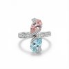 S925 Silver Bypass Style Pink & Blue Pear Diamond Ring