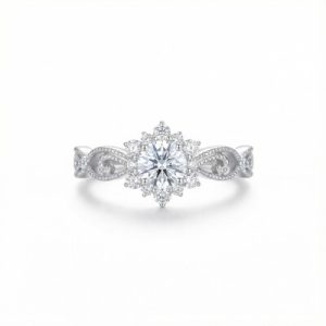 Vintage Round Cut VVS Moissanite S925 Silver Twisted Engagement Ring